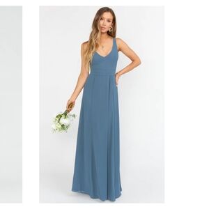 Show Me Your MuMu Jenn Maxi Dress in Slate Blue Chiffon - S